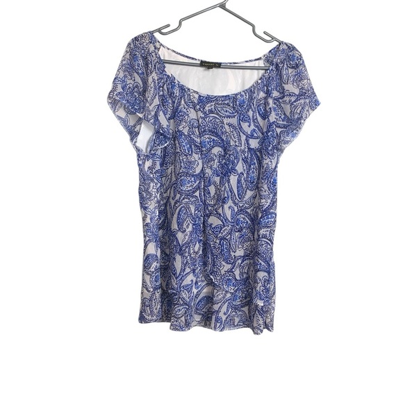 Tamara H Office Top, Blue & White, Flowing, Airy - Picture 1 of 9